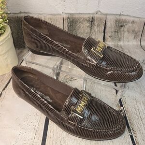 WALKING CRADLE BROWN SNAKESKIN LOAFERS WOMENS GLOSSY FINISH SIZE 7.5